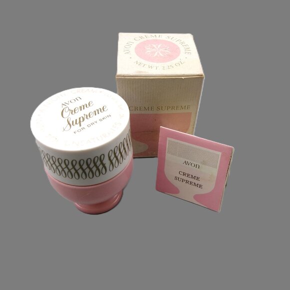 Avon Creme Supreme Jar, Pink White, Original Box and Pamplet, Vintage Vanity - Picture 1 of 7